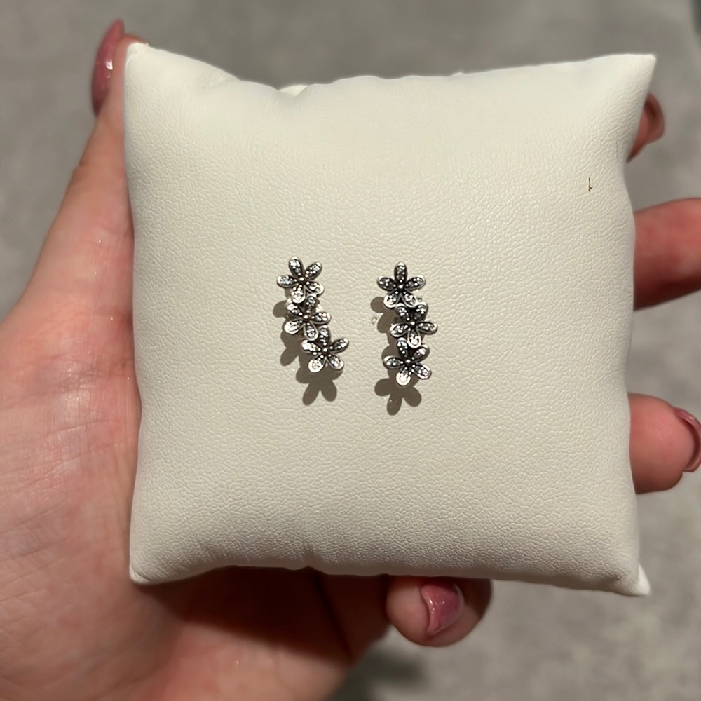 Pandora Jewelry Daisy Flower Stud Cubic Zirconia Earrings in Sterling Silver